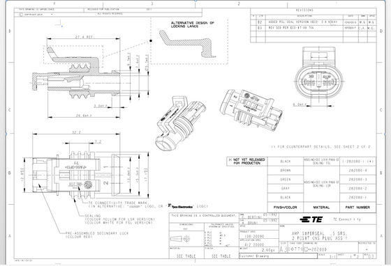1.5m m vivienda automotriz de 2 conectores del Pin TE